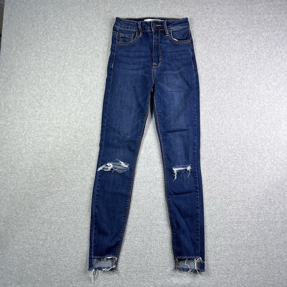 Hidden Jeans Womens 24 (23x26) Distressed Skinny High Waist Ripped Step Hem Dark